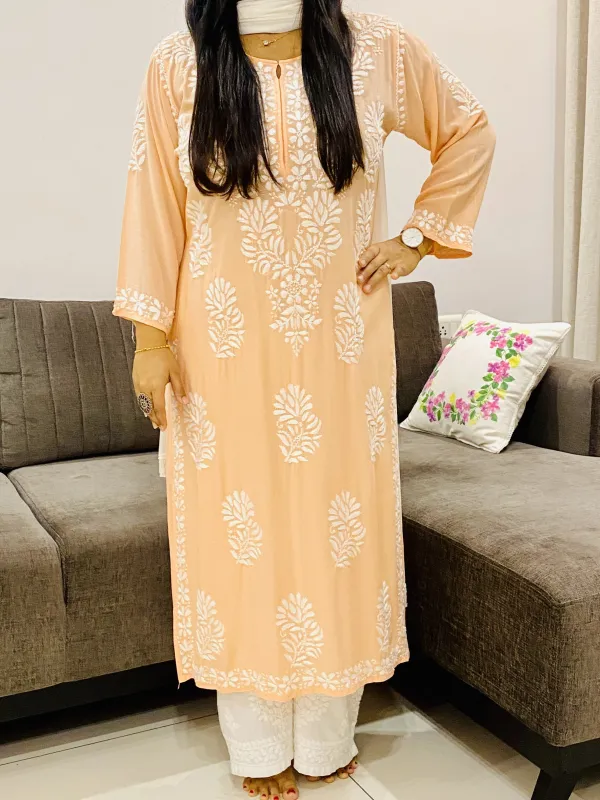 Modal Chikankari Hand Embroidered Women's Long Kurta