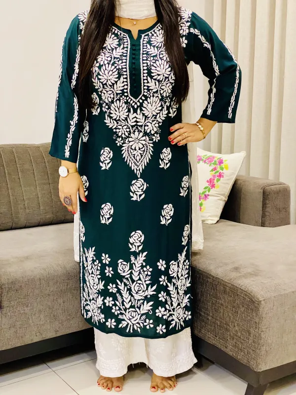 Premium Modal Chikankari Hand Embroidered Women's Solid Long Kurta