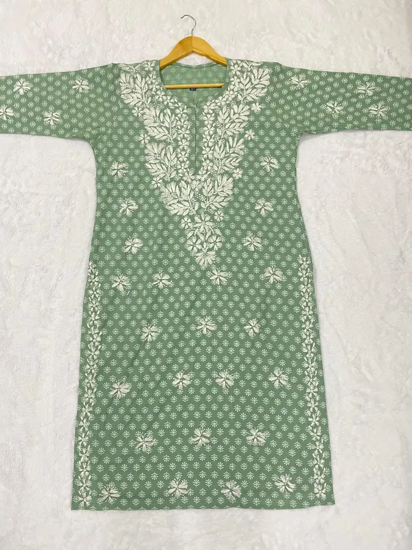 Cotton Chikankari Hand Embroidered Women's Long Kurta
