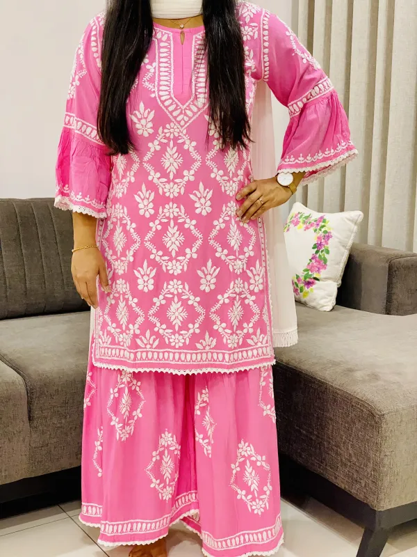 Rayon Chikankari Hand Embroidered Designer Women's Gharara Set