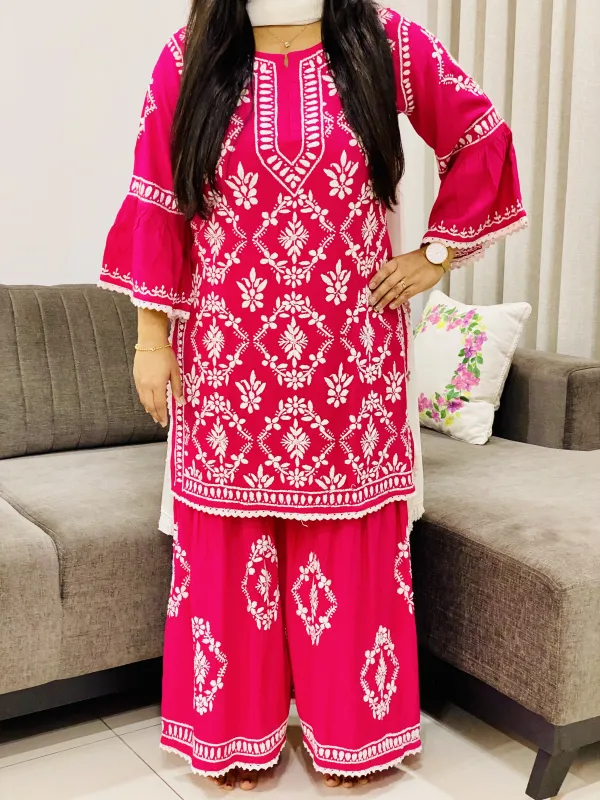 Rayon Chikankari Hand Embroidered Designer Women's Gharara Set