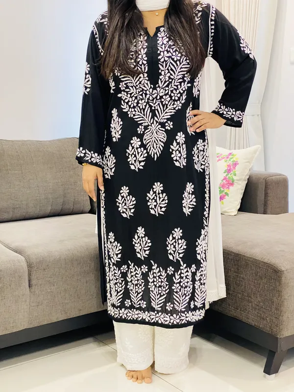 Modal Chikankari Handwork Women's Straight Long Kurta