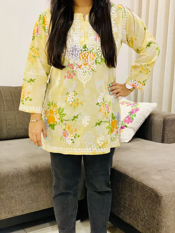 Mulmul Chikankari Hand Embroidered Women's Floral Short kurta