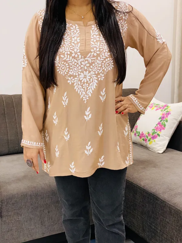 Coffee Ayat Chikankari Handwork Women's Modal Short Kurta