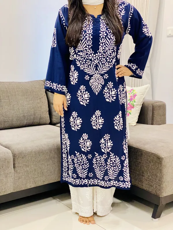 Modal Chikankari Handwork Women's Straight Long Kurta
