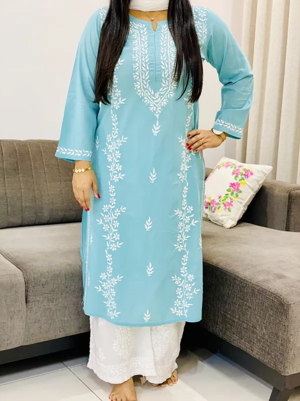 Cotton Chikankari Women's Solid Long Kurta